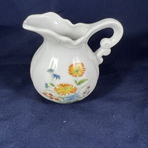 Kyoto Japan Mini Pitcher White Floral Scalloped Rim Decor Vintage Cottagecore